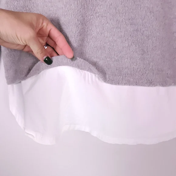 Chic Gray Crew Neck Sweater with Layered Hem - Picture 8 of 10